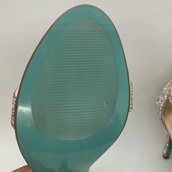 Betsey Johnson Jeweled Metallic Stiletto Sandals Beige 9 Pearl Stone Embellish - Picture 12 of 14